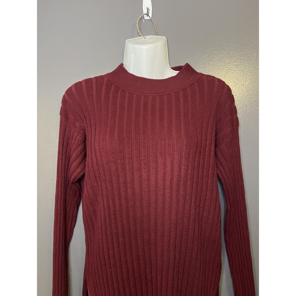Vince Camuto Sweater Tunic Womens Small Red Mock Neck Ribbed Knit Long Sleeve